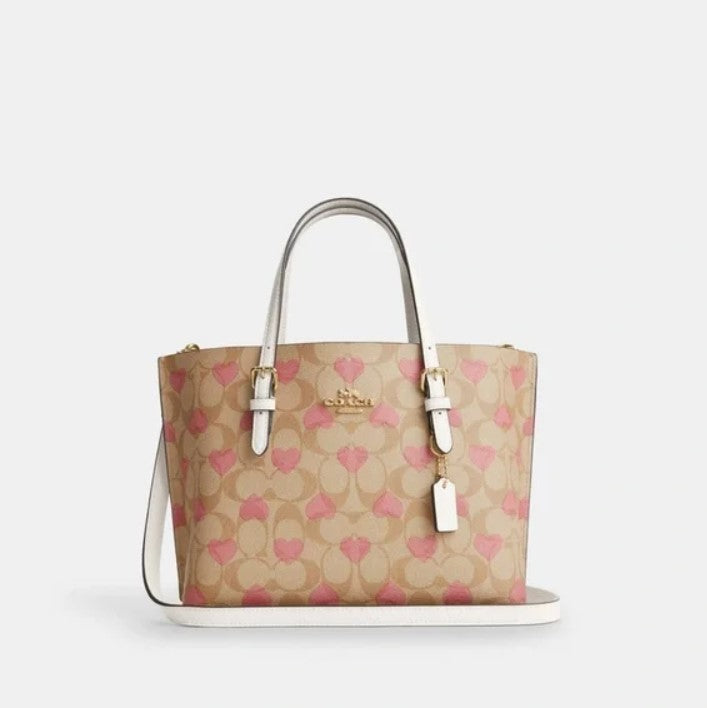 New! 💕💕Coach Mollie Tote 25 In Signature Canvas With Heart Print