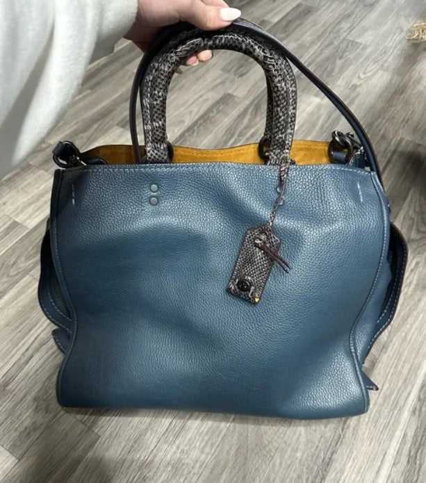 NEW Coach 1941 Rogue 36 Dark Denim Blue with Genuine Snakeskin Handles