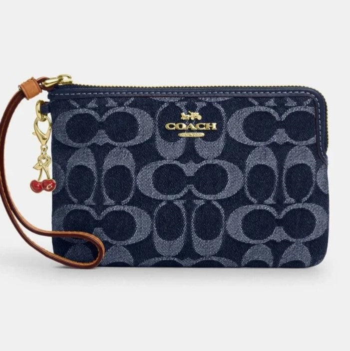 Coach Corner Zip Wristlet In Signature Denim CZ452