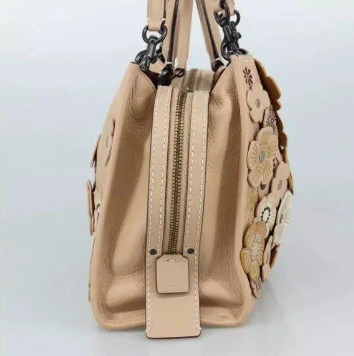 Coach Rogue 31 Hand Bag Leather 2way Beige Auth