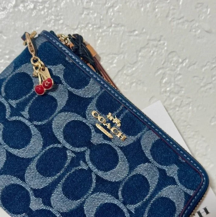 Coach Corner Zip Wristlet In Signature Denim CZ452