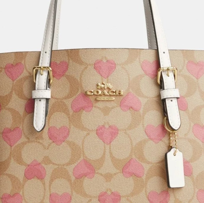 New! 💕💕Coach Mollie Tote 25 In Signature Canvas With Heart Print