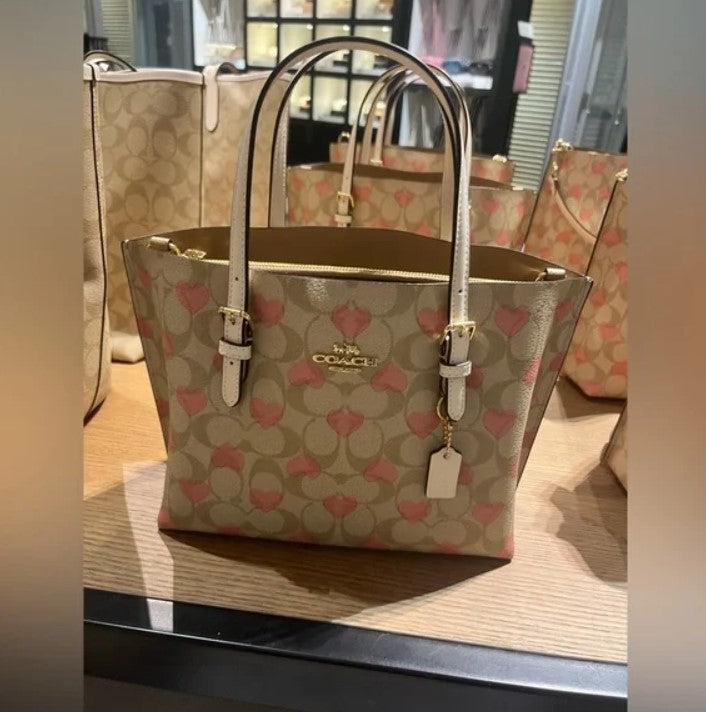 New! 💕💕Coach Mollie Tote 25 In Signature Canvas With Heart Print