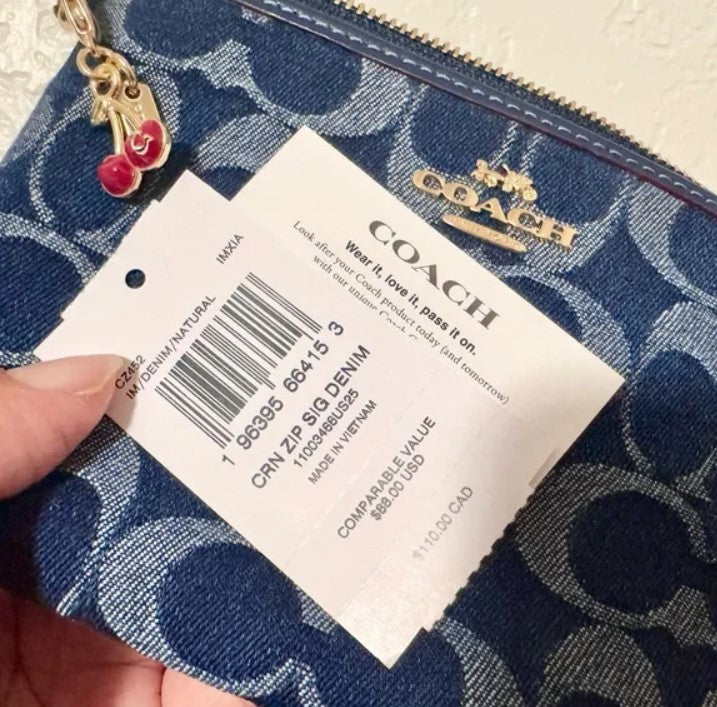 Coach Corner Zip Wristlet In Signature Denim CZ452