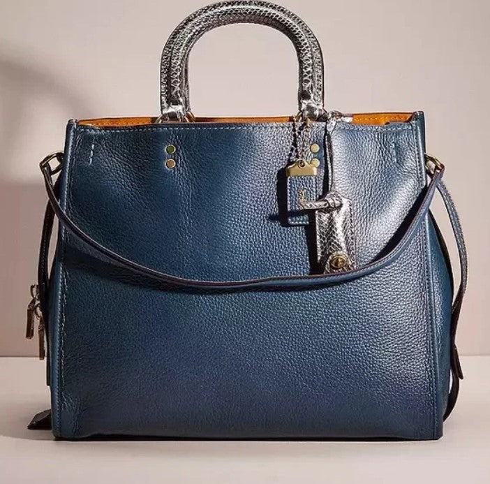 NEW Coach 1941 Rogue 36 Dark Denim Blue with Genuine Snakeskin Handles