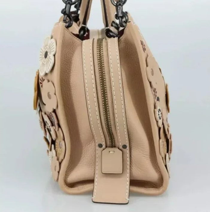 Coach Rogue 31 Hand Bag Leather 2way Beige Auth